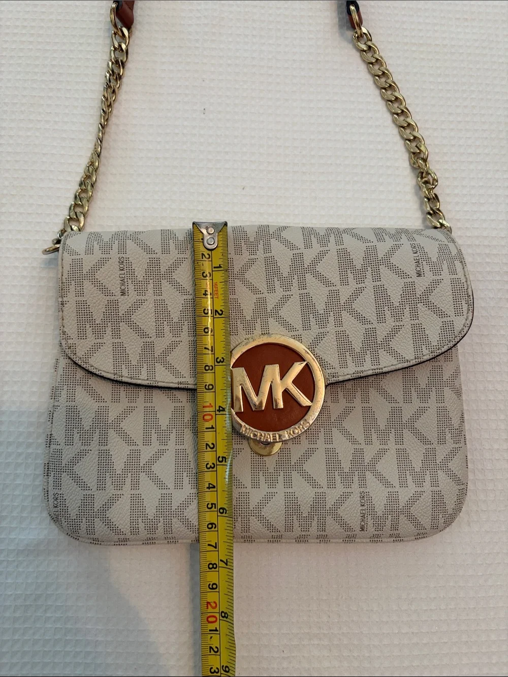 Michael Kors Beige Vanilla MK Logo Chain Crossbody/clutch